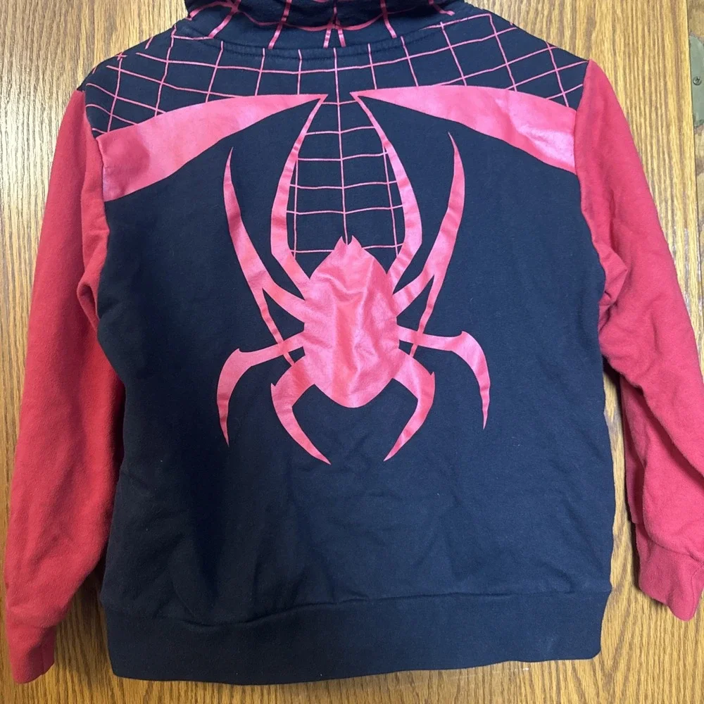 Marvel Miles Morales Spider-Man Hoodie Kids Size 8 Black Red Zip Up Costume - Picture 5 of 6